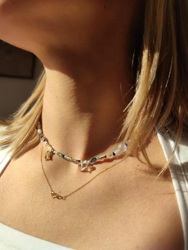 Naszyjnik choker inspirowany Egiptem z okiem Horusa, lapis lazuli i kwarcem | Biżuteria ręcznie robiona