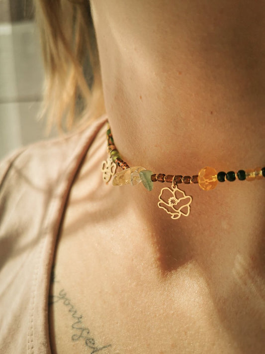 reek gods jewelry, harvest-inspired necklace, spiritual jewelry, Demeter-inspired fashion, handmade elastic jewelry